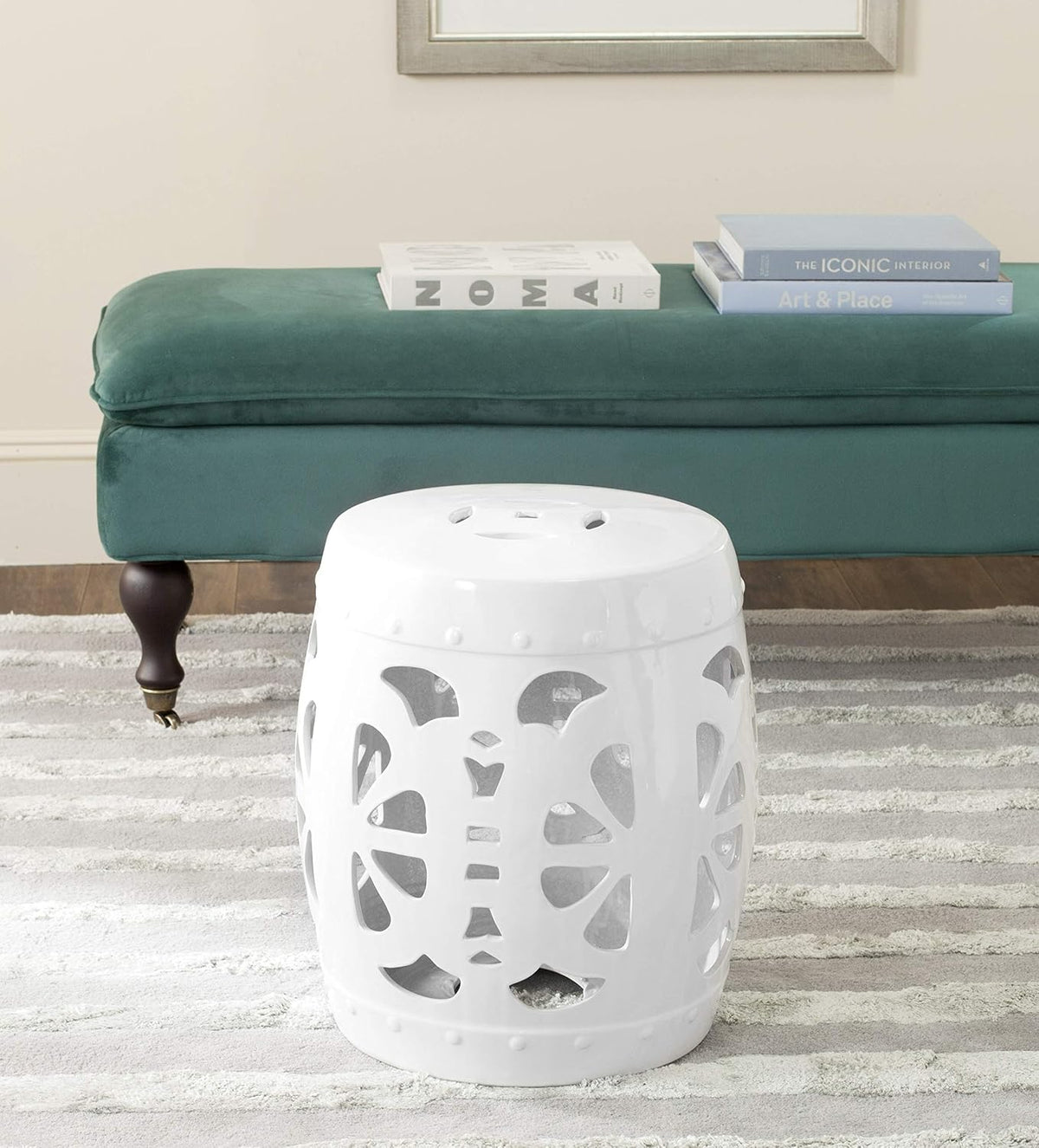 Safavieh Stencil Blossom Ceramic Decorative Garden Stool, Antique White