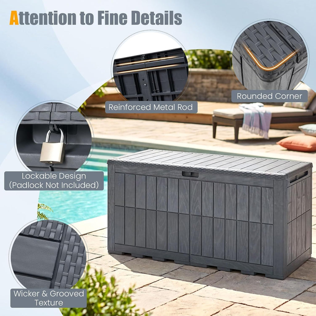 HAPPYGRILL 120 Gal Outdoor Deck Box Plastic Storage Bin with Lid and Handle