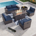 Kullavik 7 Piece Outdoor Wicker Patio Furniture Set with Fire Pit Table