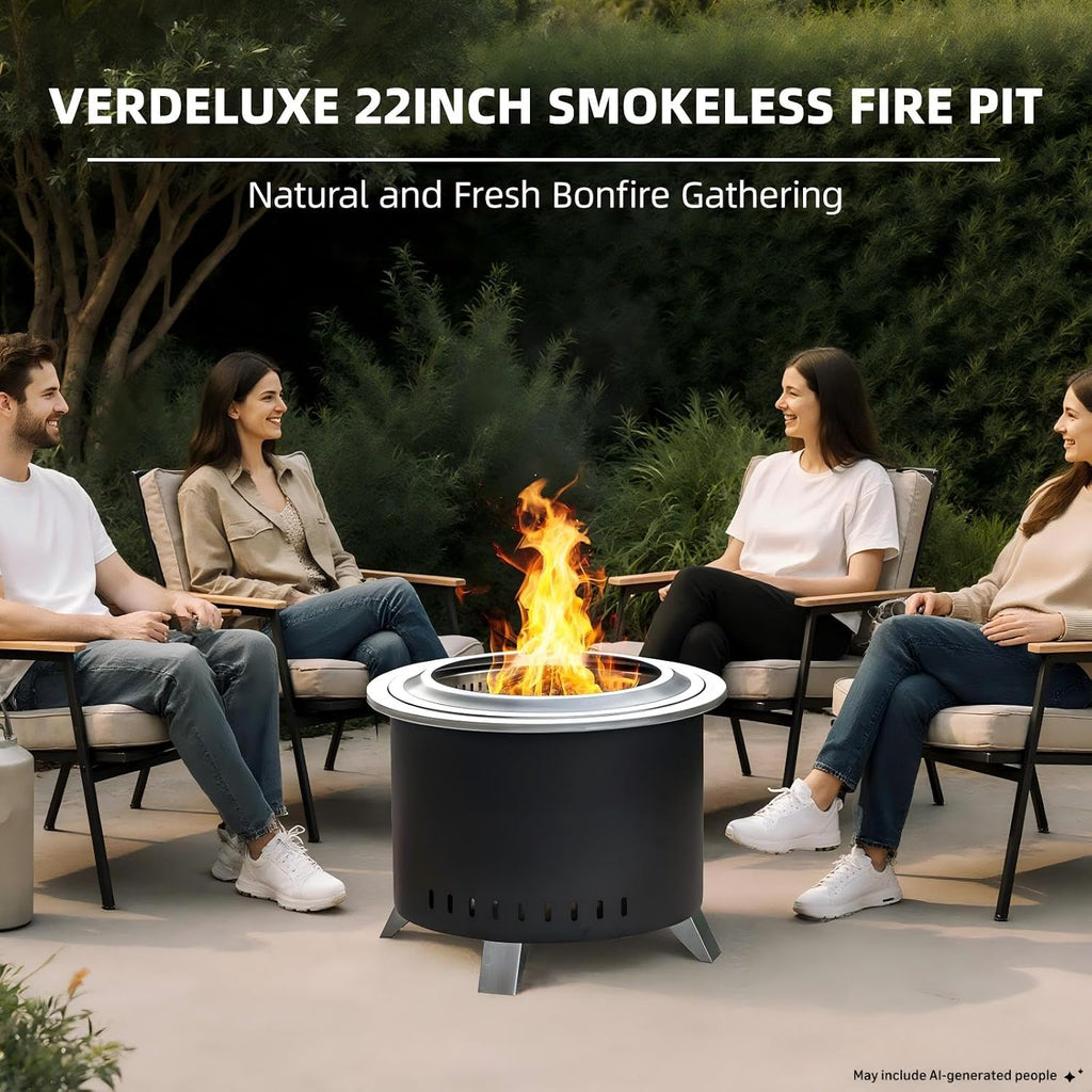 Verdeluxe 22 Inch Smokeless Fire Pit with Ash Pan Outdoors Black