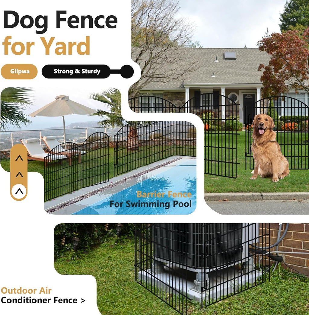 10 Panels Garden Fence Animal Barrier with Lock, 33in (H) x 24ft (L) Dog Fences Outdoor for Yard No Dig Rustproof Decorative Tall Metal Panel Border Rabbits Temporary Ground Stakes Fencing