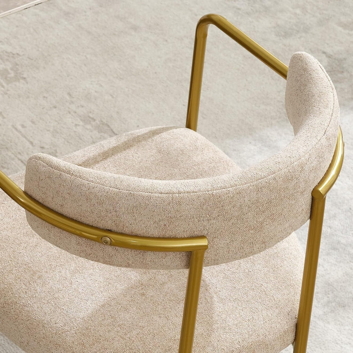boucle dining chairs set of 6, gold metal, side view