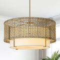 25.6" Large Rattan Chandelier, 6-Light Boho Rustic Pendant Light Fixture