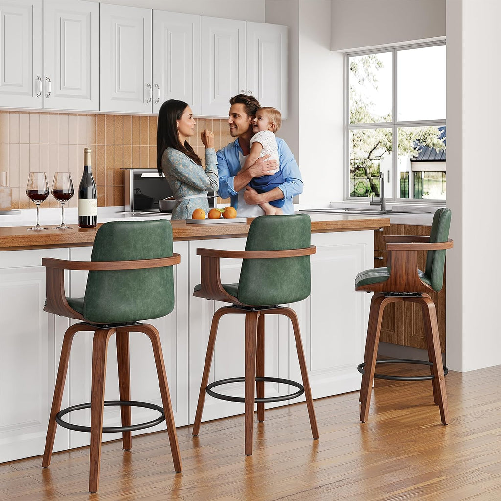 YaFiti Bar Stools Set of 2, 26" Bentwood Counter Stools with Arms, Green