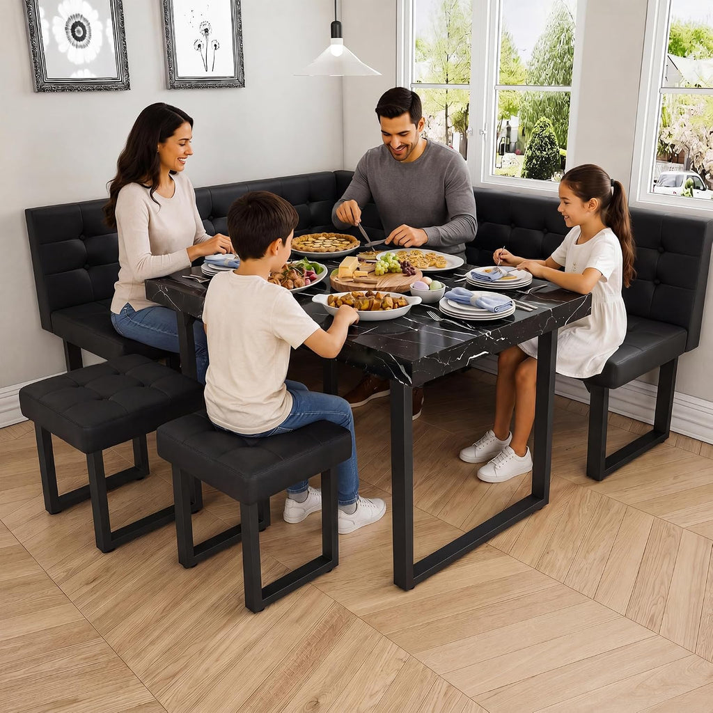 XIAO WEI Corner Dining Table Set for Small Spaces, 72 Inch Breakfast Nook with Storage Banquette, 5 Piece Dining Set with Upholstered Bench, Modern Black