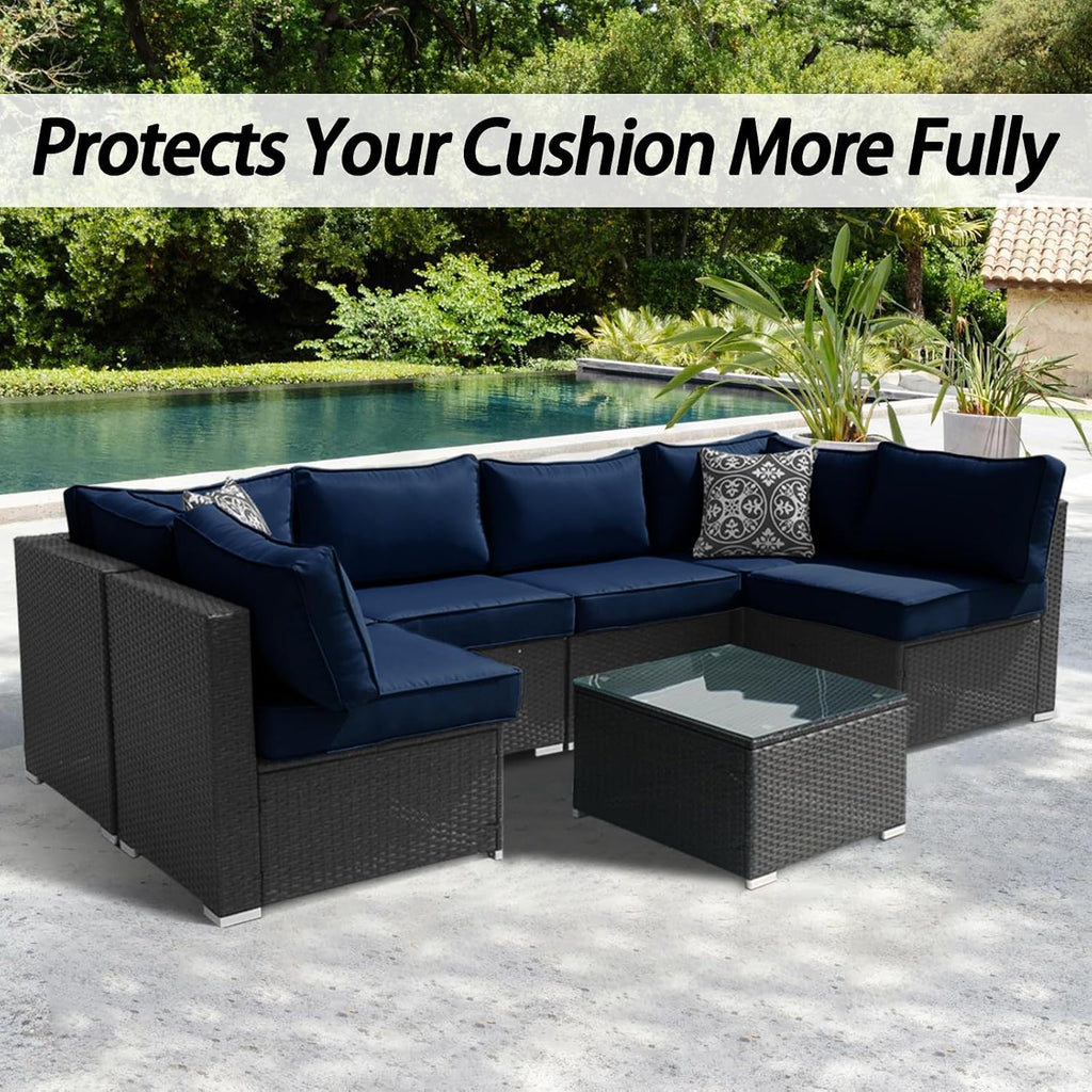 14Pcs Patio Cushion Covers Replacement Splashproof UV-Resistant Inelastic Covers with Zippers, Max Compatible 23.6x23.6x3.9 inch Patio Cushion