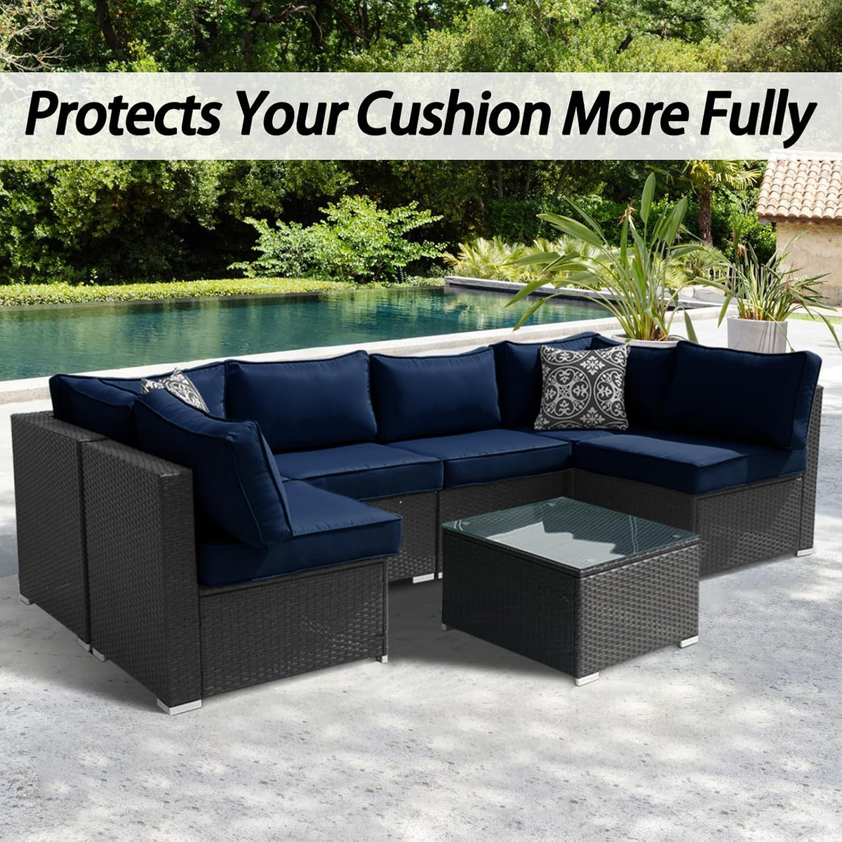 14Pcs Patio Cushion Covers Replacement Splashproof UV-Resistant Inelastic Covers with Zippers, Max Compatible 23.6x23.6x3.9 inch Patio Cushion