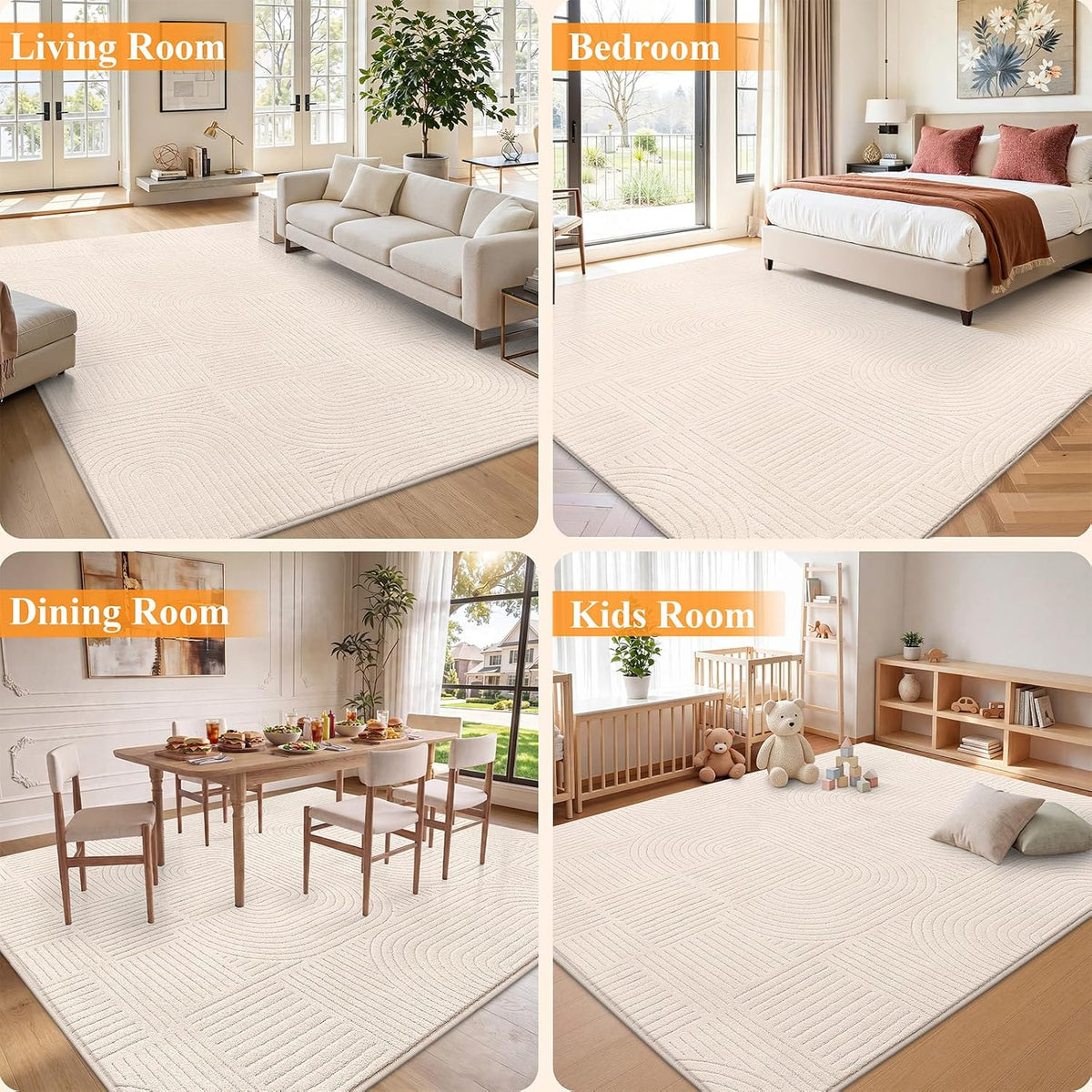 HEBE 5'x7' Area Rugs for Living Room,Washable Non Slip Textured Bedroom Rug