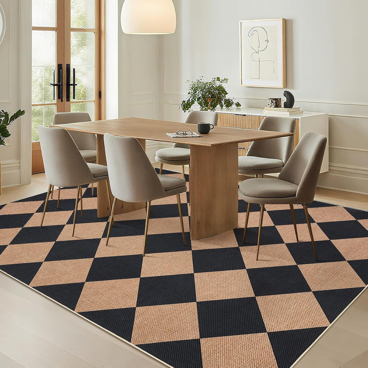 Garvee 6x9 Geometric Entryway Rug Easy Jute Washable Rugs, Black Brown
