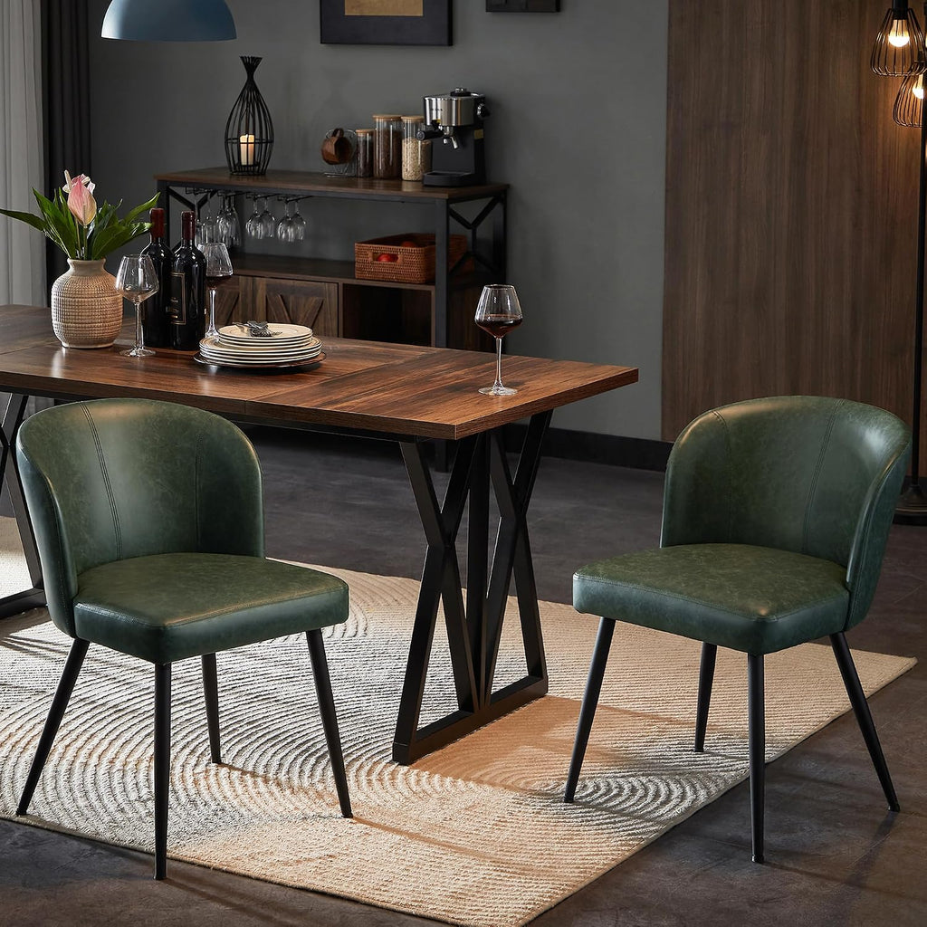 Susalt Upholstered Faux Leather Dining Chairs Set of 2, Green