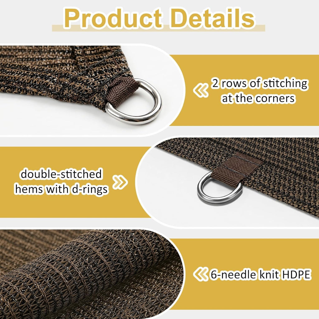 Shade&Beyond 90% Sun Shade Cloth with D-Rings & Reinforced Corner Webbing, 6' x 10' UV Block Outdoor Pergola Shade Cover, Breathable Shade Fabric for for Patio, Backyard, Deck, Garden, Mocha