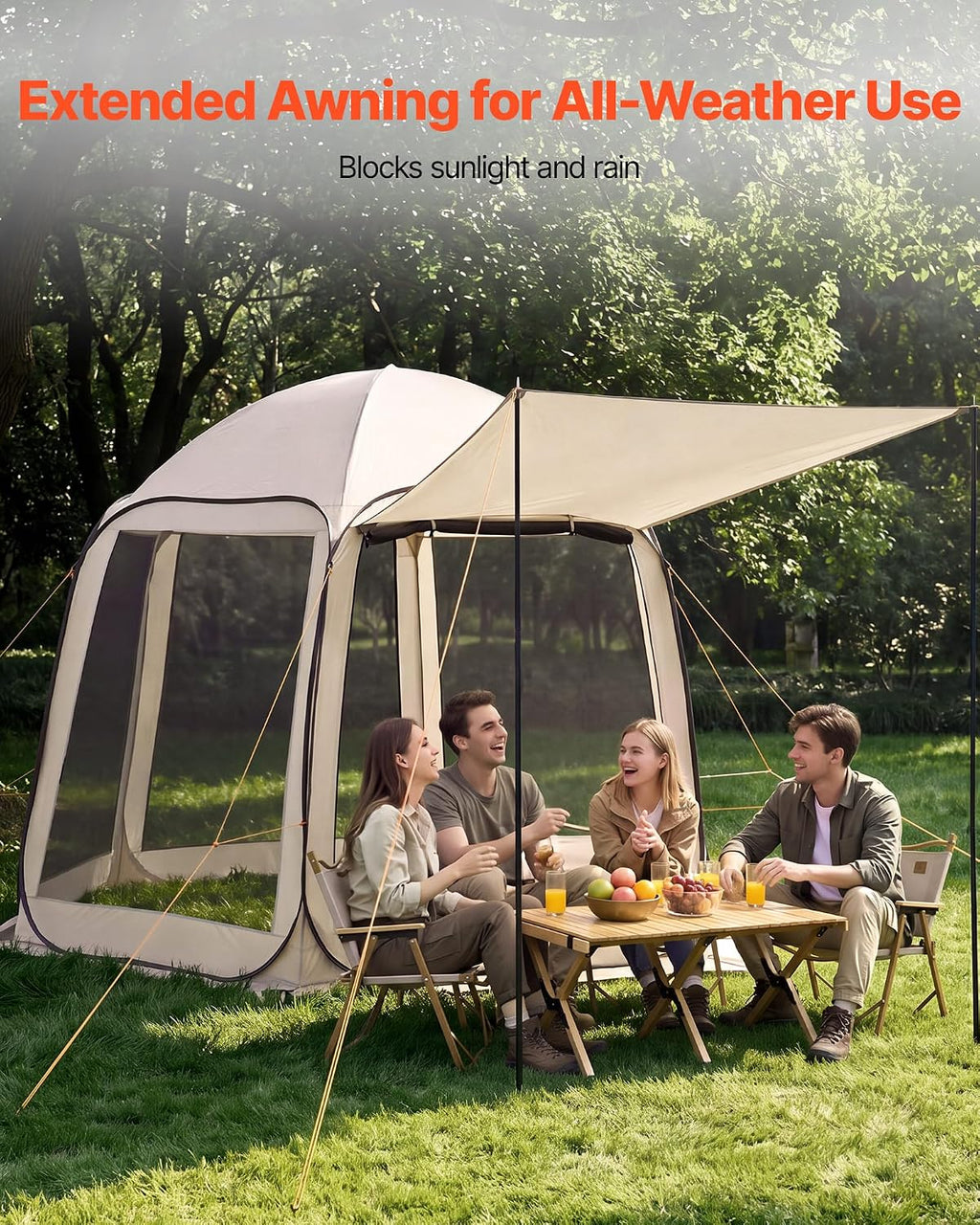 Pop Up Screen House Tent VEVOR 10 x 9.2 FT Pop-Up Screen Room with Awning, Portable Screen Tent Gazebo for 4–8 Person, Instant Screen Canopy with Carry Bag for Patio Backyard Camping
