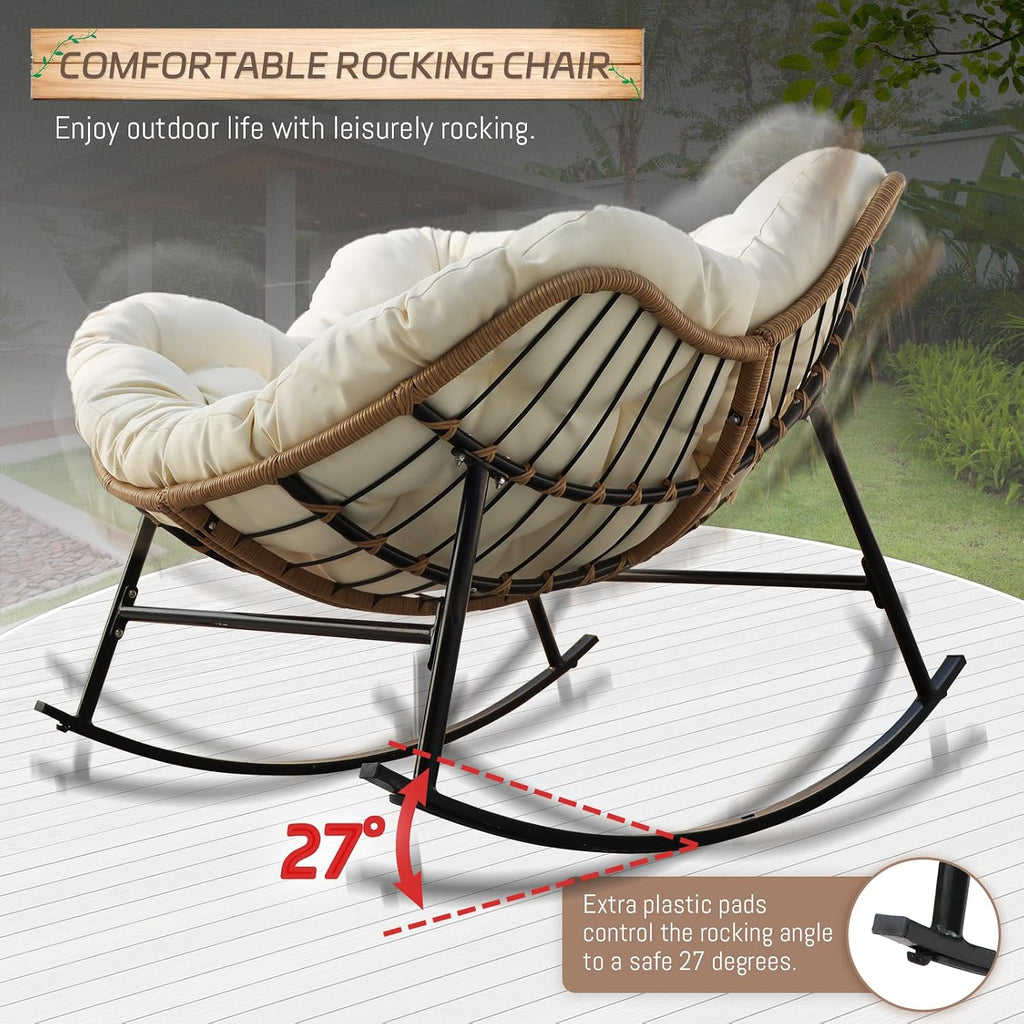 BULEXYARD 2 PCS Rocking Egg Chair Indoor Outdoor, Wicker Patio Rocker Set