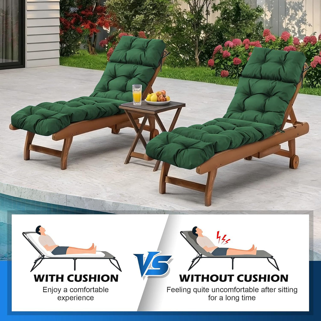 Chaise Lounge Cushions Outdoor, Waterproof & Fade Resistant Patio Lounge Chair Cushion for Outdoor Furniture, Chaise Cushion with Ties for Patio, Pool, Lawn and Beach, 75.1x22.8x4.7 Inch, Forest Green
