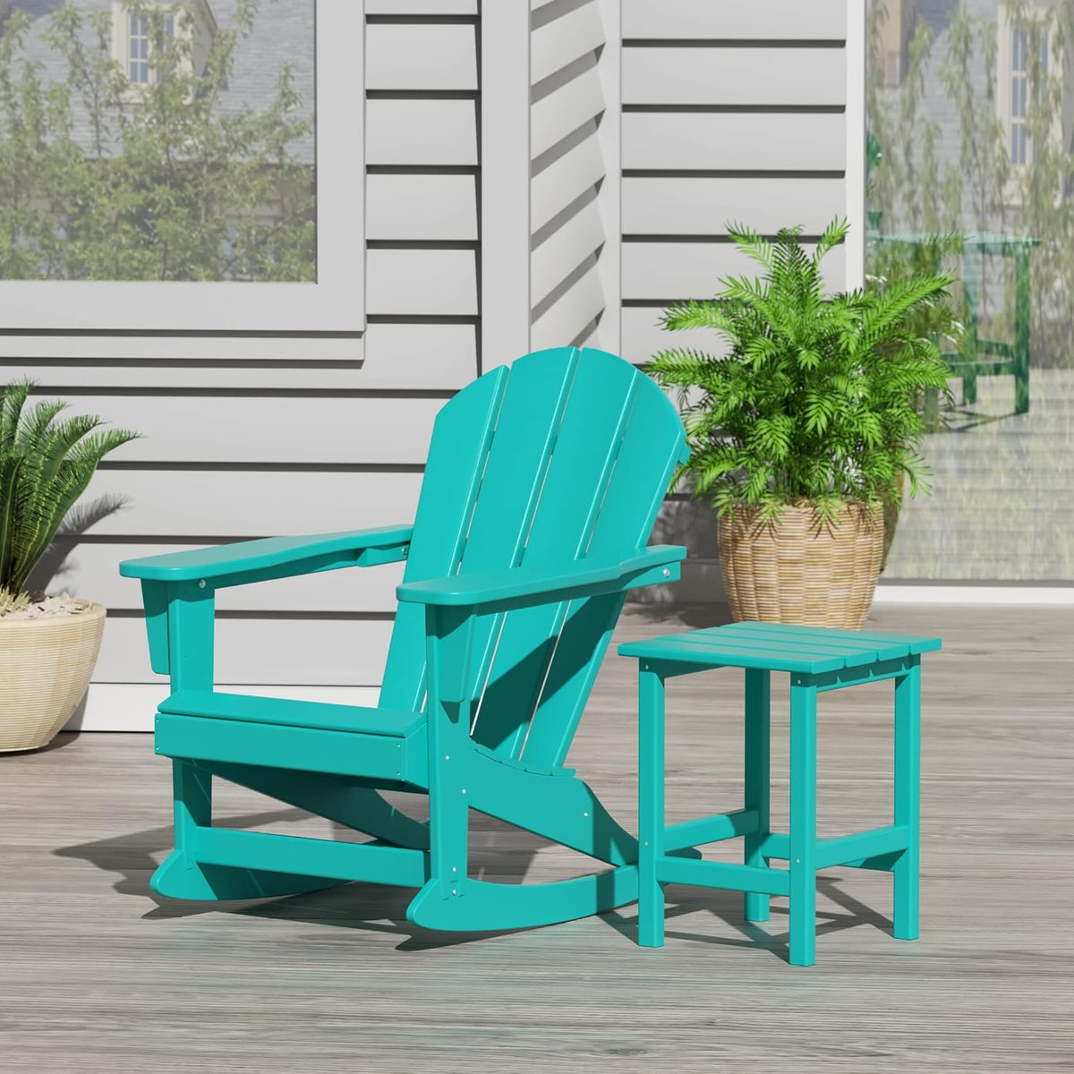 WestinTrends Malibu Outdoor Patio Rocking Adirondack Chairs with Side Table Set, Turquoise