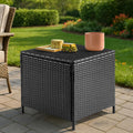 VINGLI Outdoor Side Table with Storage, 27-Gallon Patio Deck Box Outdoor Wicker Side Table for Poolside Balcony Storage Table (Black, Square)