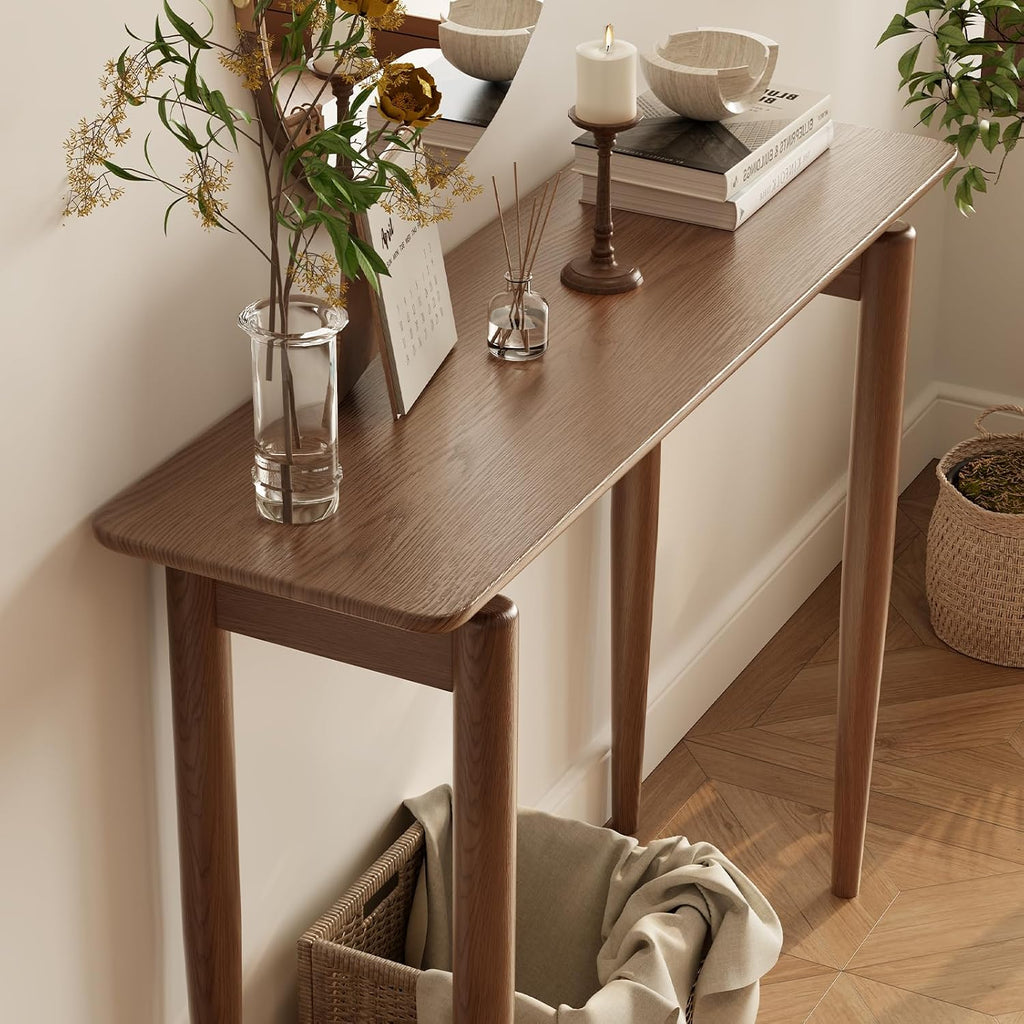 aqimuele wood console table walnut entryway table, thin, package contents