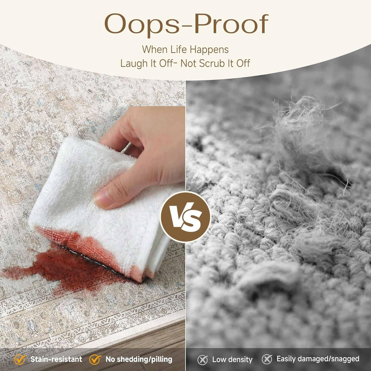 4x6 Washable Area Rug Beige Grey Non Slip Vintage Carpet