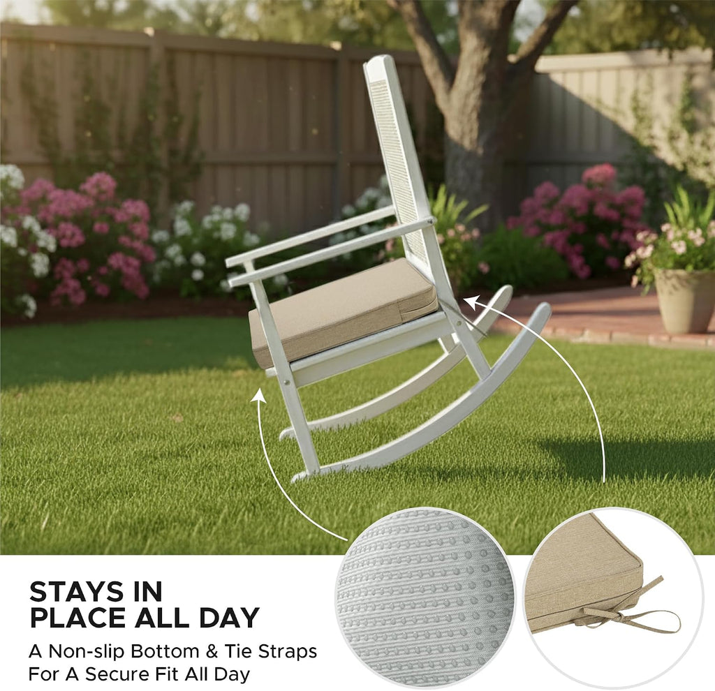 Outdoor Chair Cushions, Water-Resistant & Fade-Resistant, Patio Furniture Seat Replacement Chair Pads with Ties Zipper, Removable Cover, Non-Slip Bottom, Set of 4, 18.5 x 16 Inch, Natural