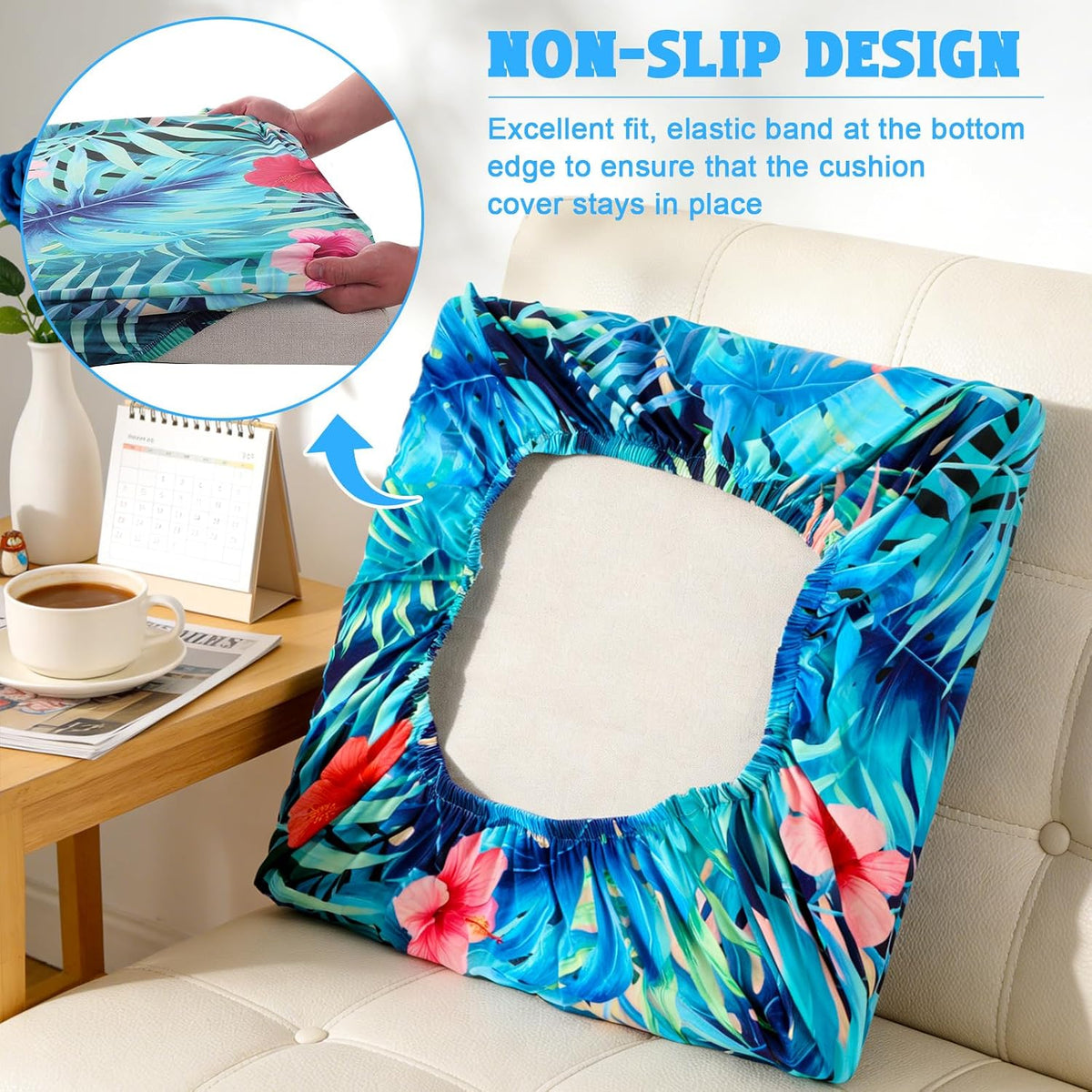 12PCS Summer Tropical Leaves Patio Cushion Covers Palm Leaves Stretch Outdoor Couch Cushion Cover Replacement Outdoor Sofa Slipcovers for Home Patio Furniture Covers Washable Reusable Chairs Protector
