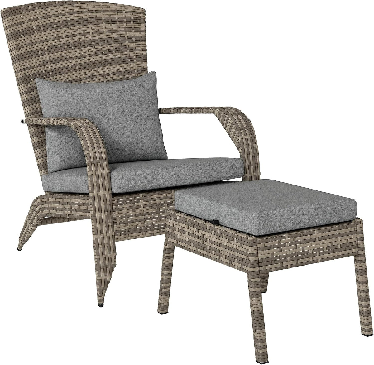 Outsunny Patio Wicker Adirondack Chair with Ottoman High-Back Gray