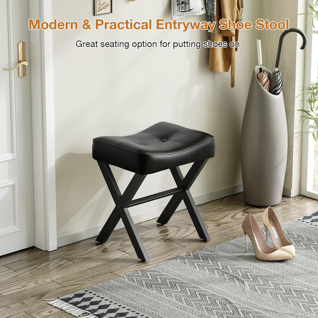 Memobarco 18-Inch Leather Vanity Stool Chair, Black