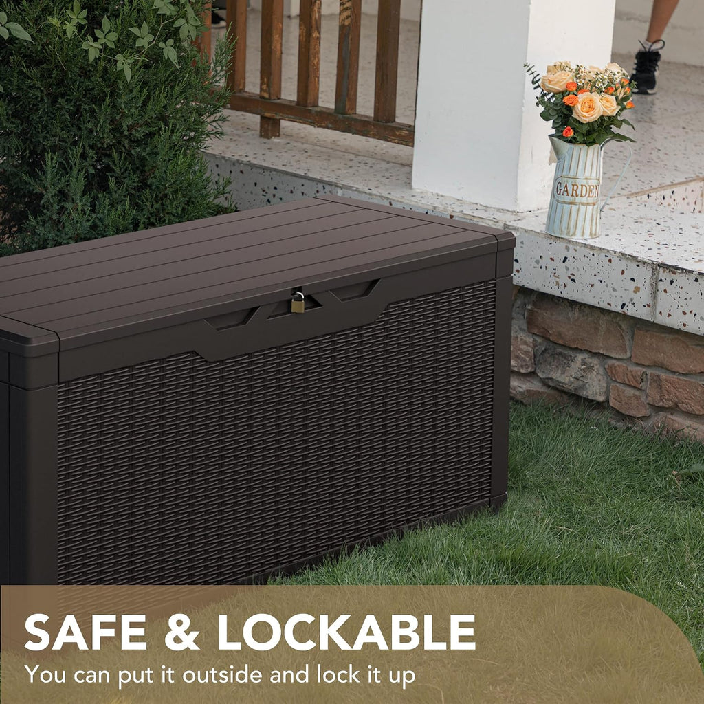 Devoko 100 Gallon Waterproof Resin Deck Box, Large Outdoor Storage Box