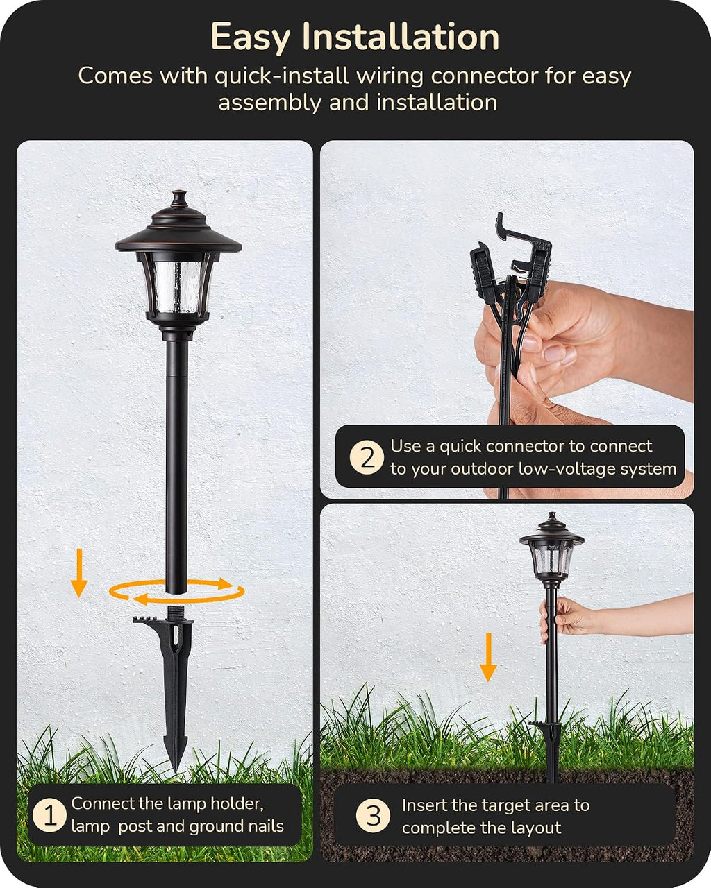 EDISHINE Low Voltage Landscape Lighting 12V 3W 120LM with Connectors 4 Pack