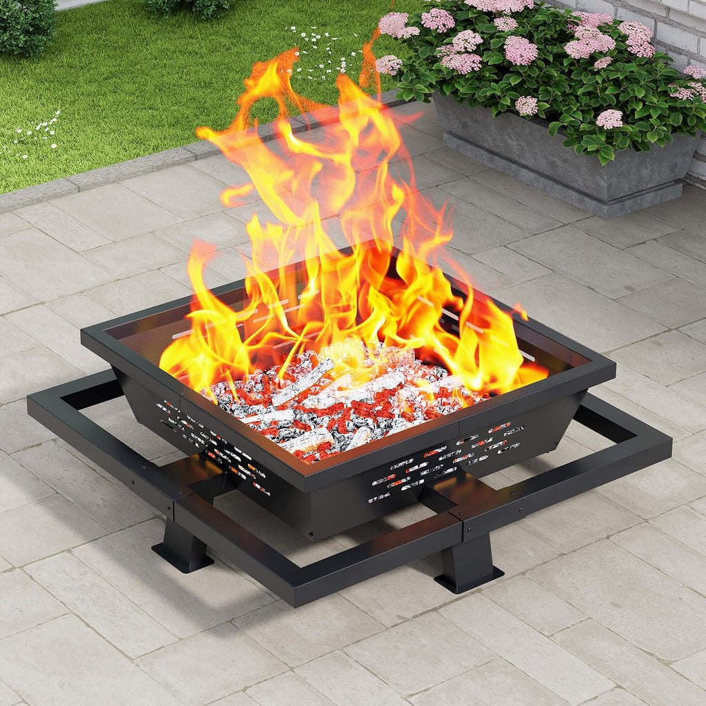 36 Inch Fire Pit for Outside, Outdoor Wood Burning Firepit with Poker, Heavy Duty Fire Pit for Camping, Backyard, Patio