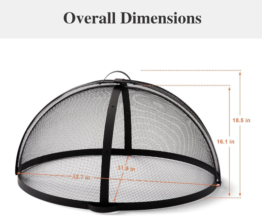 SUNCREAT Outdoor Fire Pit Spark Screen Cover Accessory, Patio Round Easy-Opening Fire Mesh Screen Guard, Heavy Duty Steel Fire Pit Ember Lid with Hinge, 32 Inch