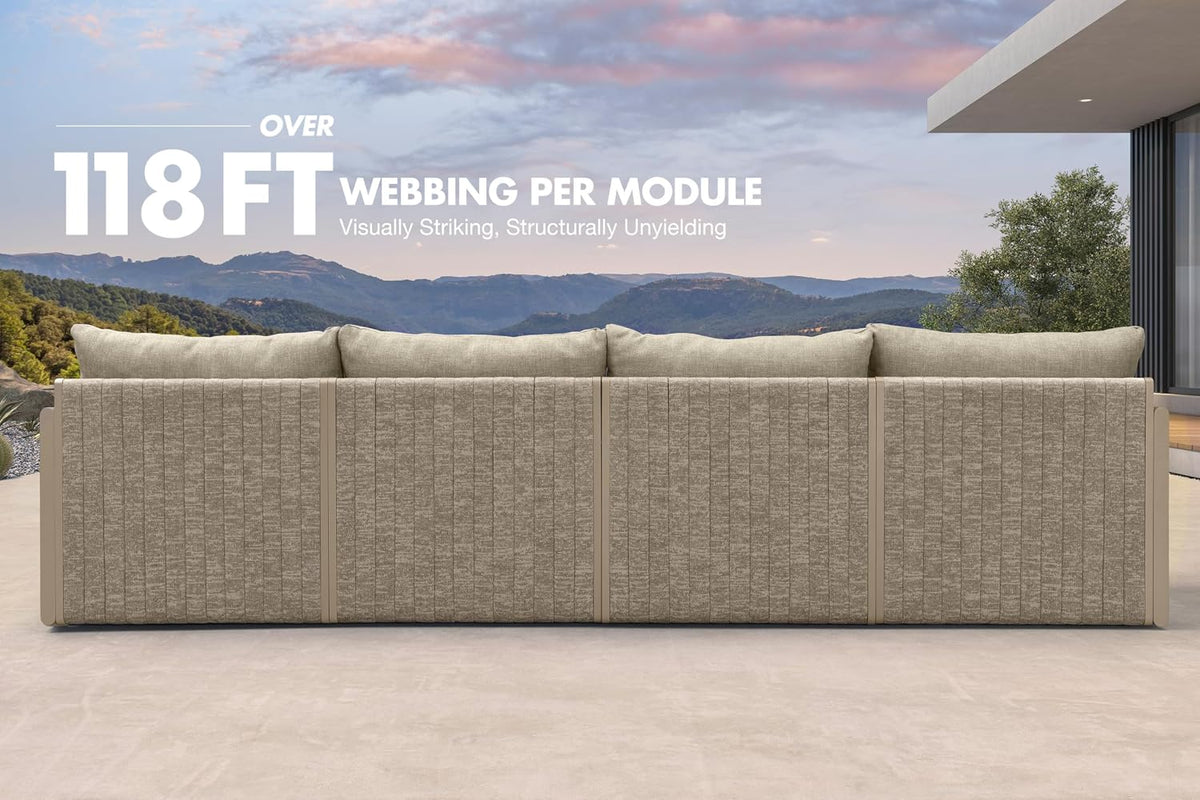 PURPLE LEAF Patio Conversation Set 7-Piece w/Ottoman Olefin, Beige