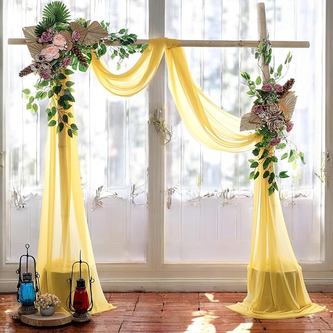 MDS Halloween Chiffon Draping Fabric - 2 Panel, 30" Wide x 30ft Long - Sheer Spooky Arbor & Canopy Drapery for Haunted House Backdrops, Party Ceilings, DIY Costumes & Themed Events - Gold (Pack of 2)