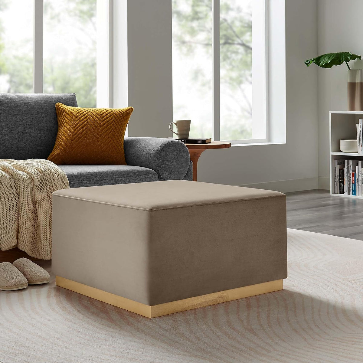 Modway Large 28" Square Performance Velvet Upholstered Upholstered Ottoman