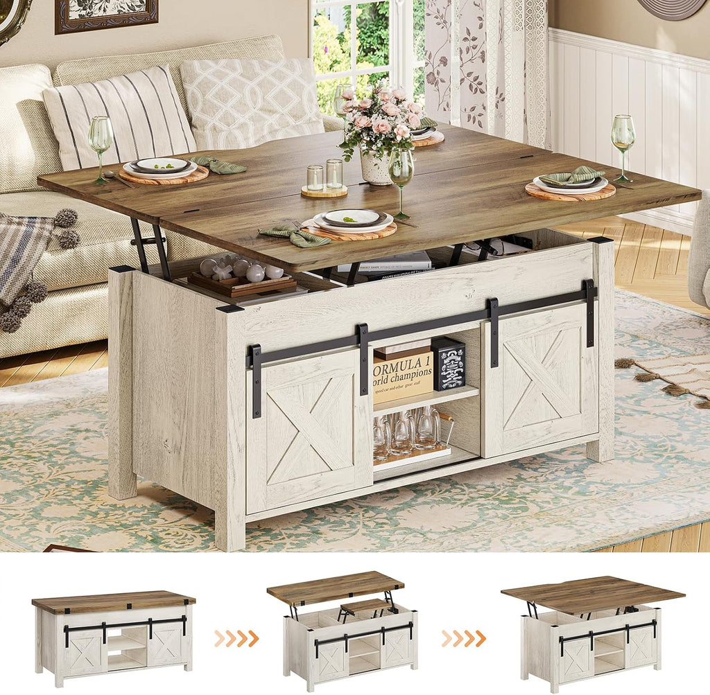 SEDETA Farmhouse Lift Top Coffee Table with Storage and Hidden Compartment