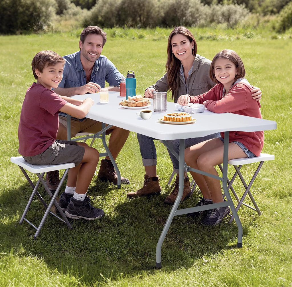 Folding Table 6ft Foldable Table with Built in Handle & Steel Legs / 6FT Heavy Duty Folding Portable,Perfect for Party, Dining Indoor/Outdoor Events, Tailgating & Backyard BBQ,White