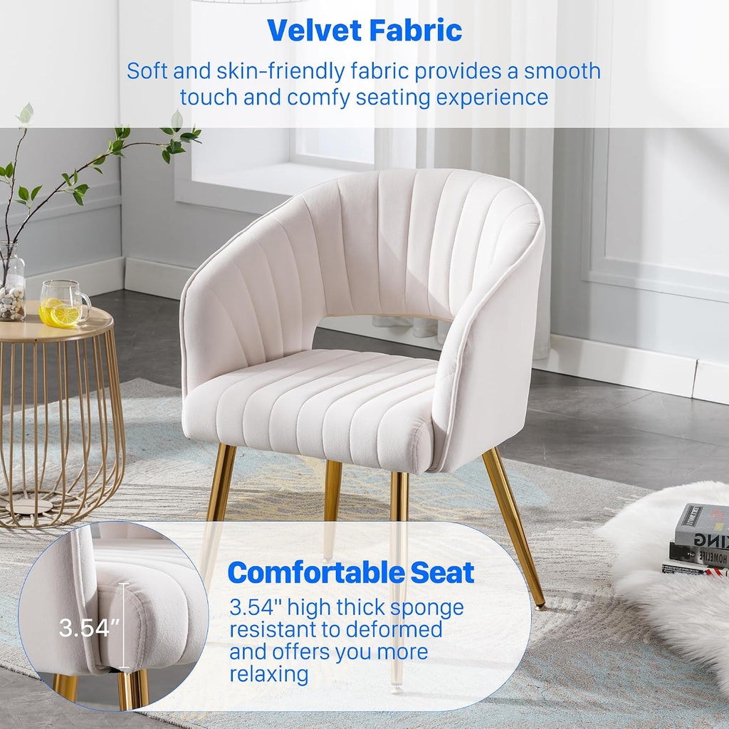 KCC Velvet Desk Chair Upholstered Tufted Chairs Dining Chairs 1 PC & Cream