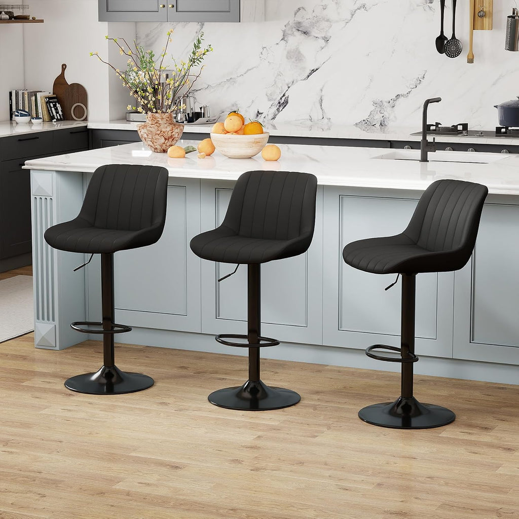 Youhauchair Adjustable Faux Leather Bar Stools Set of 3, Black