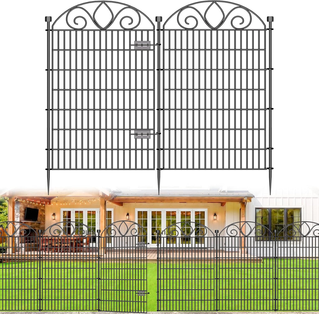 No Dig Garden Fence Outdoor for Yard, 10 Panels with Gate
