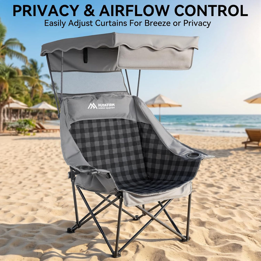 Huskfirm Oversized Camping Chair with Canopy Shade Heavy Duty Canopy Chair