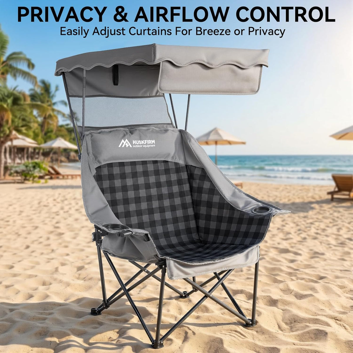 Huskfirm Oversized Camping Chair with Canopy Shade Heavy Duty Canopy Chair