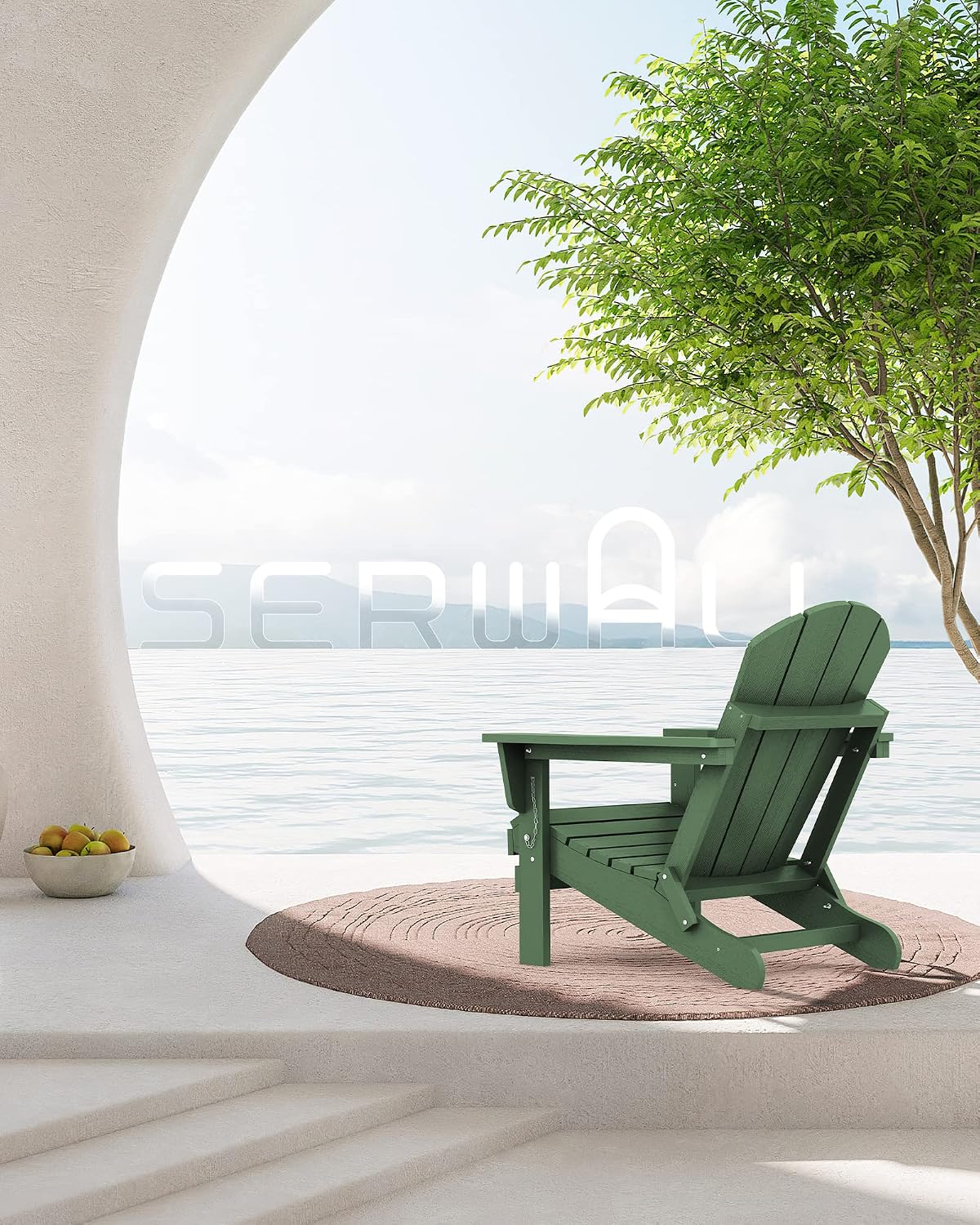 SERWALL Folding Adirondack Chairs Set of 4,Patio Chair with Cup Holder-Army