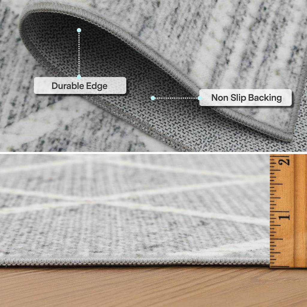 ReaLife Rugs Machine Washable Area Rug Runner - Living Room Bedroom Bathroom Kitchen Entryway Office - Padded Low Pile Stain Resistant Premium - Boho Modern Farmhouse - Tessa - Gray Ivory 2'6" x 6'