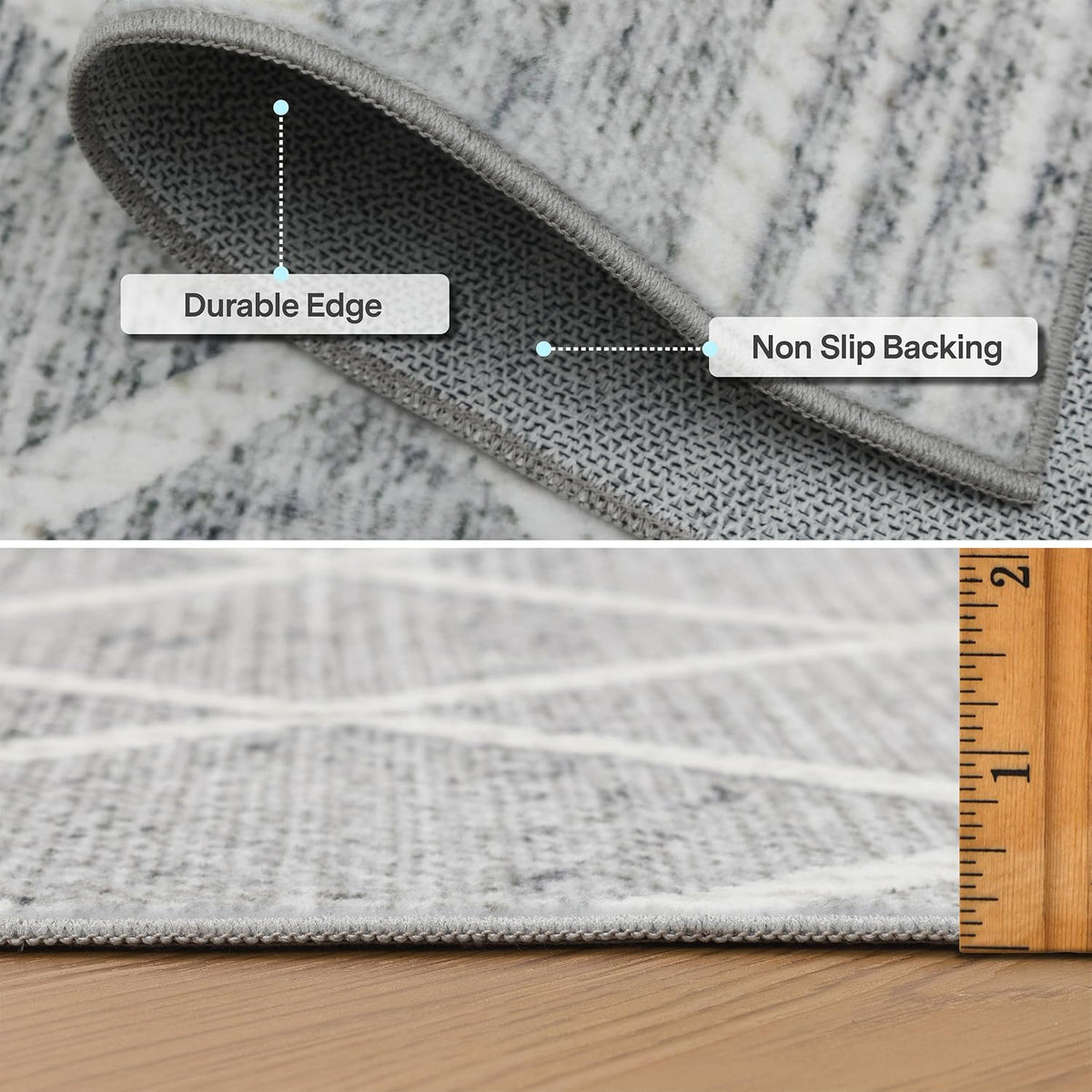 ReaLife Rugs Machine Washable Area Rug Runner - Living Room Bedroom Bathroom Kitchen Entryway Office - Padded Low Pile Stain Resistant Premium - Boho Modern Farmhouse - Tessa - Gray Ivory 2'6" x 6'