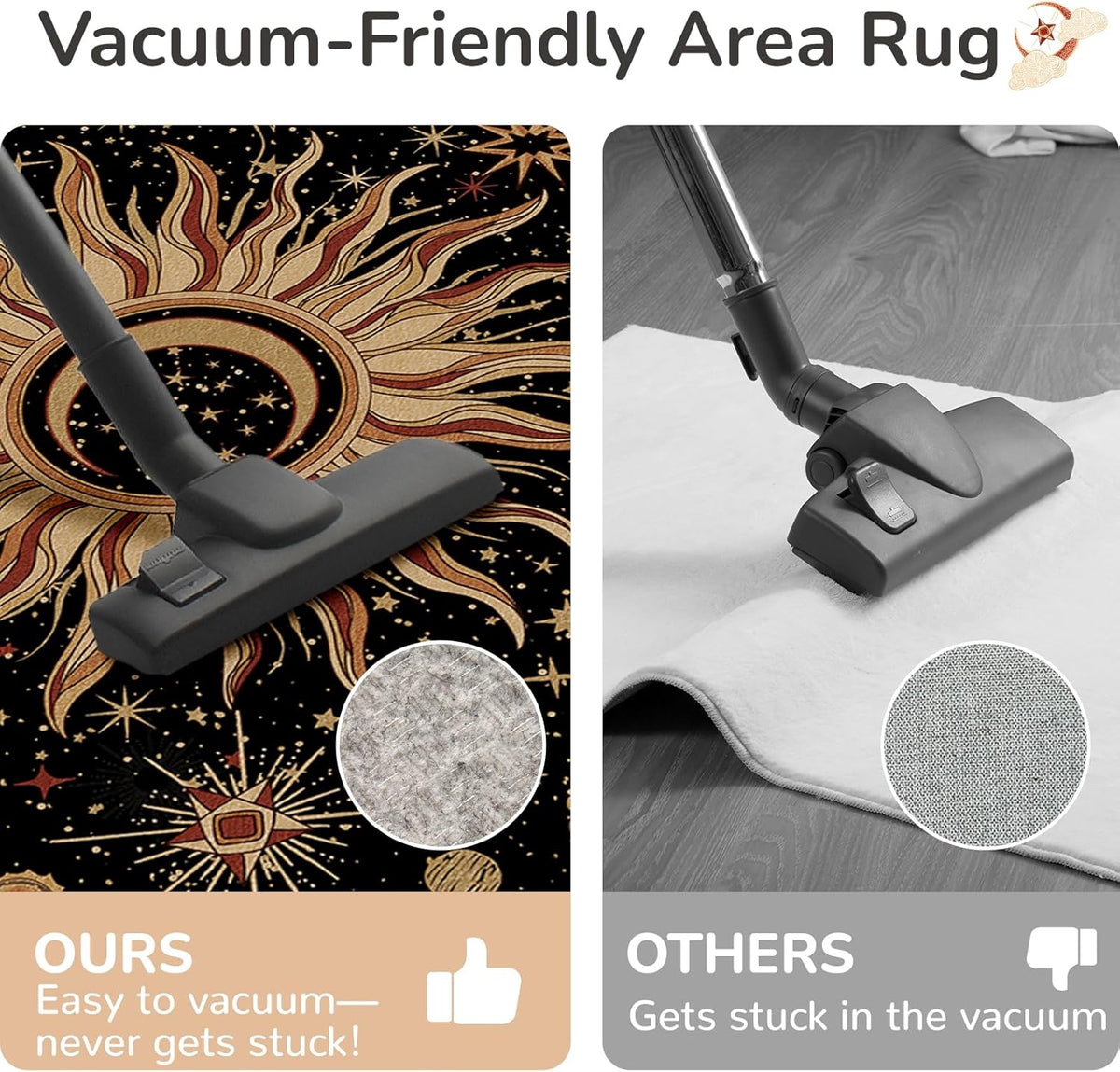 Vacuum-Friendly, 8x10 Washable Area Rug, Black Gold Beige Red