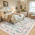 PLHXFR 8x10 Area Rug Living Room: Floral Washable Boho Carpet Pink Green