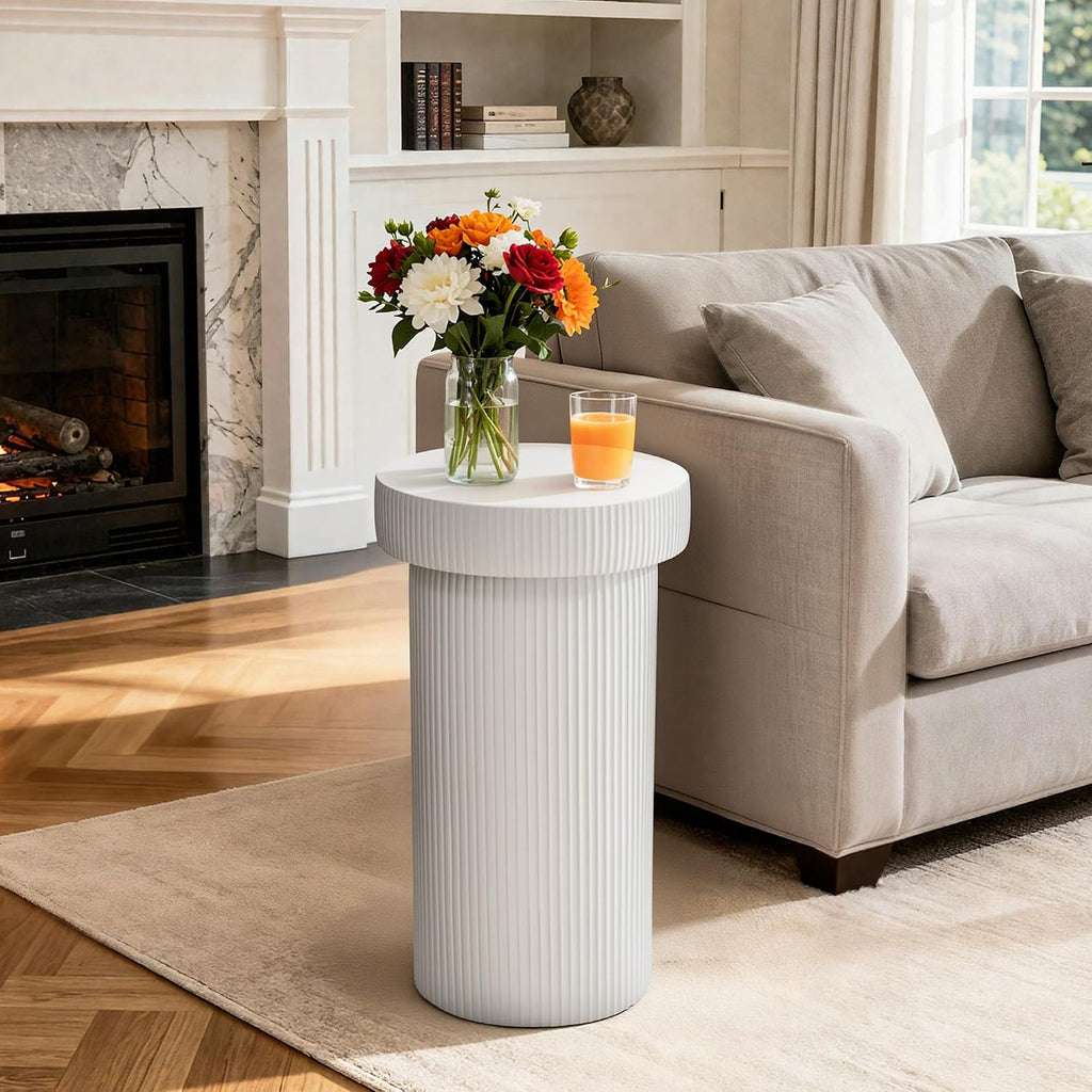 24" Pedestal Side Table, Round Fluted 3-in-1 Coffee Accent Table