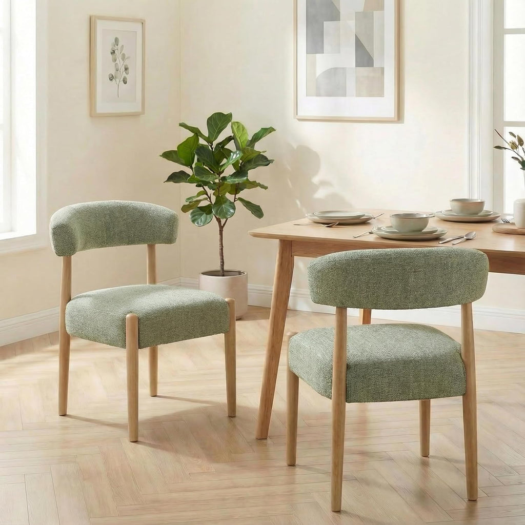 VKNOW Wooden Dining Chairs Set of 2 with Rubberwood Legs, Curved Backrest