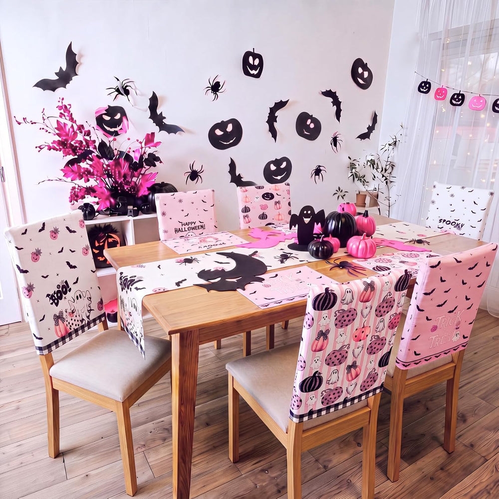 Newtay 13 Pcs Pastel Halloween Table Runner Placemats and Chair Cover Set