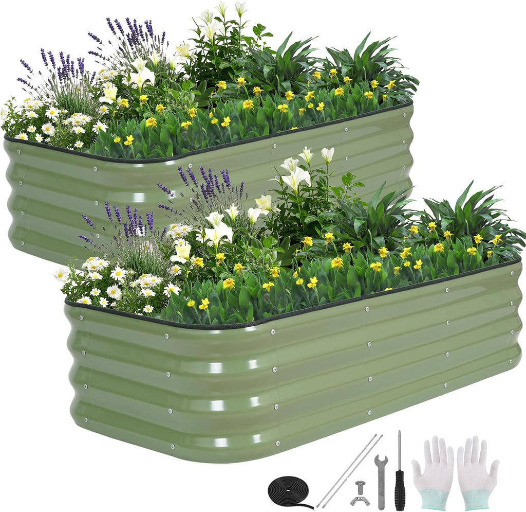 3 in 1 Galvanized Raised Garden Bed, 4x2x1ft, 2Pack, Green