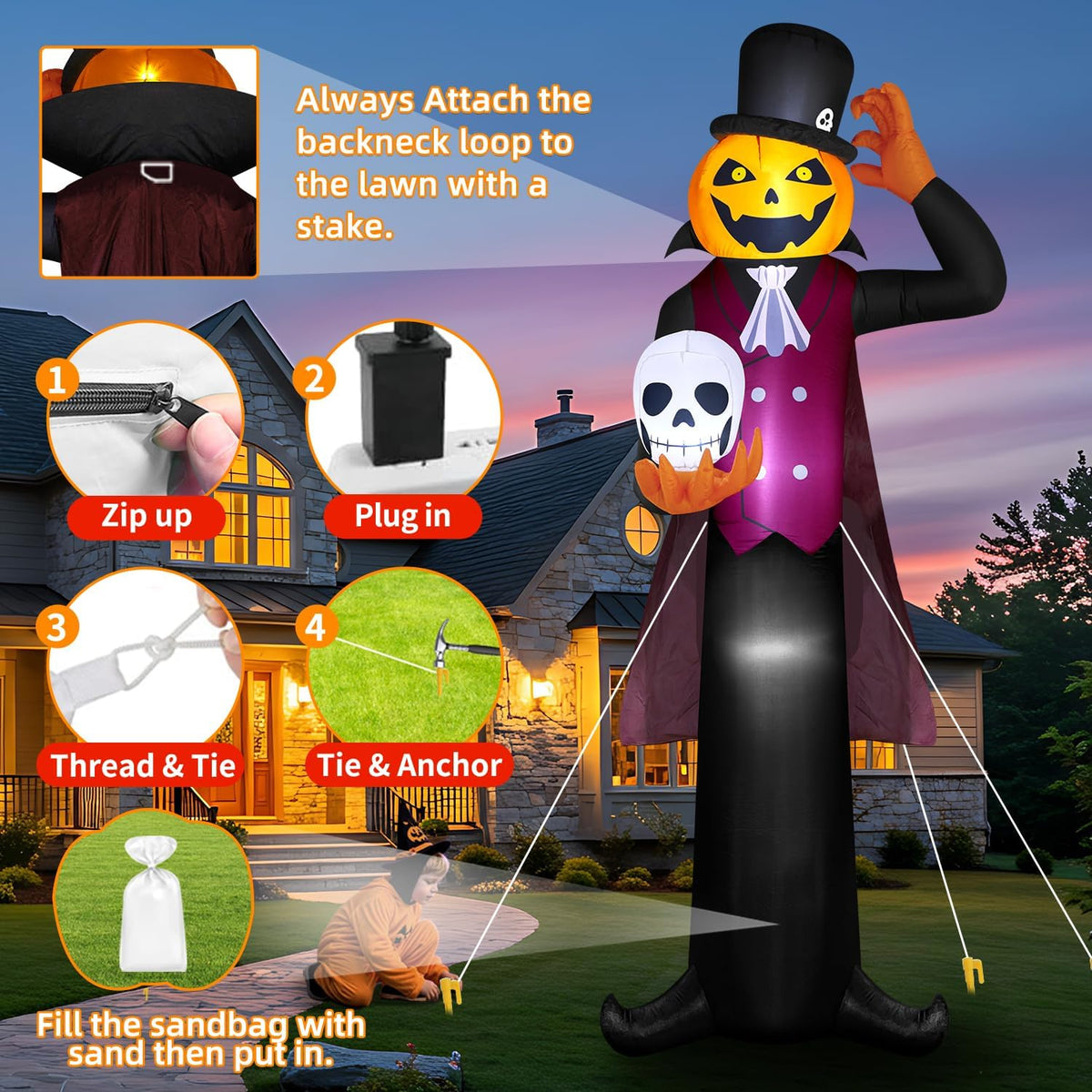 12FT Giant Halloween Inflatables Pumpkin Ghost Vampire, Halloween Decorations Outdoor Spooky Blow Ups Yard Decoration Large Huge Creepy Blowups Built-in Full-Body LEDs for Holiday Party Lawn